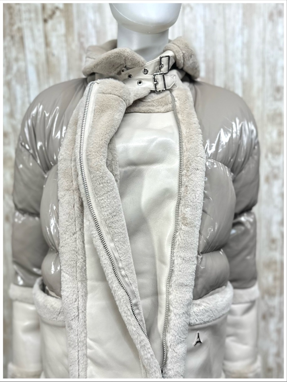 Manière De Voir Vegan Leather Plush Puffer Jacket ~ Size 4 ~ Item #PP4222 - Picture 6 of 16